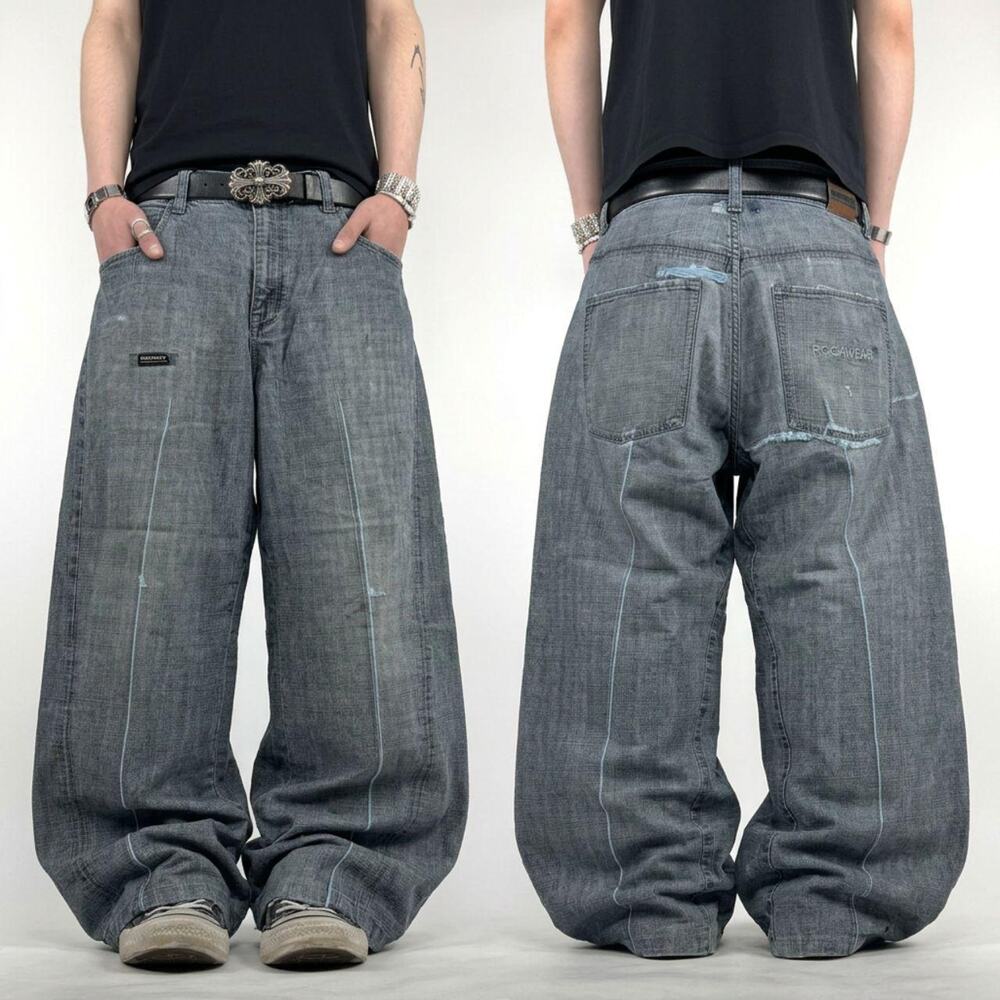 Vintage y2k distressed grunge faded grey rocawear archive baggy jeans